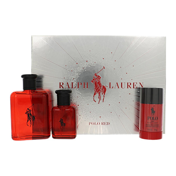 Polo Red Deodorant Display Box by Ralph Lauren 4.2 Oz Eau De Toilette Spray for Men 3 Pc Set