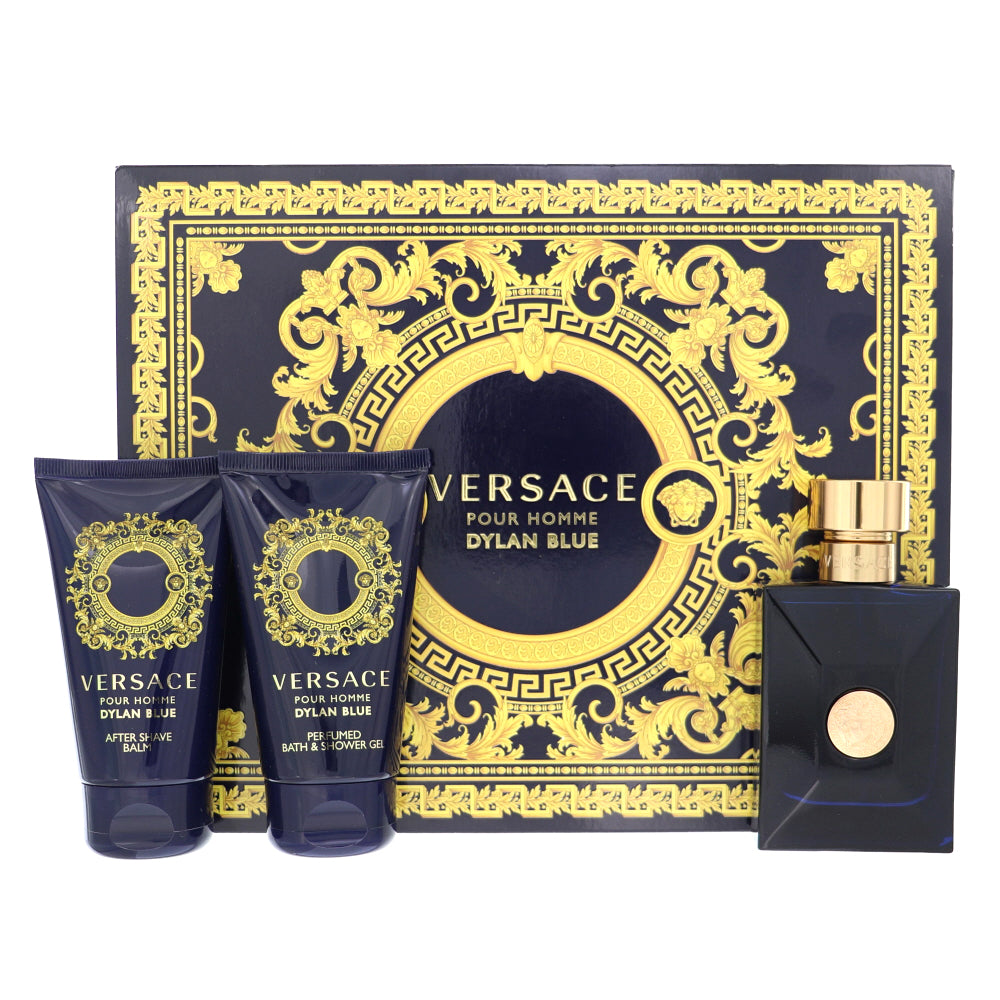 Versace Dylan Blue By Versace 3 Piece Gift Set - 1.7 Oz Eau De Toilette Spray, 1.7 Oz Bath & Shower Gel, 1.7 Oz After Shave Balm For Men In Gift Set