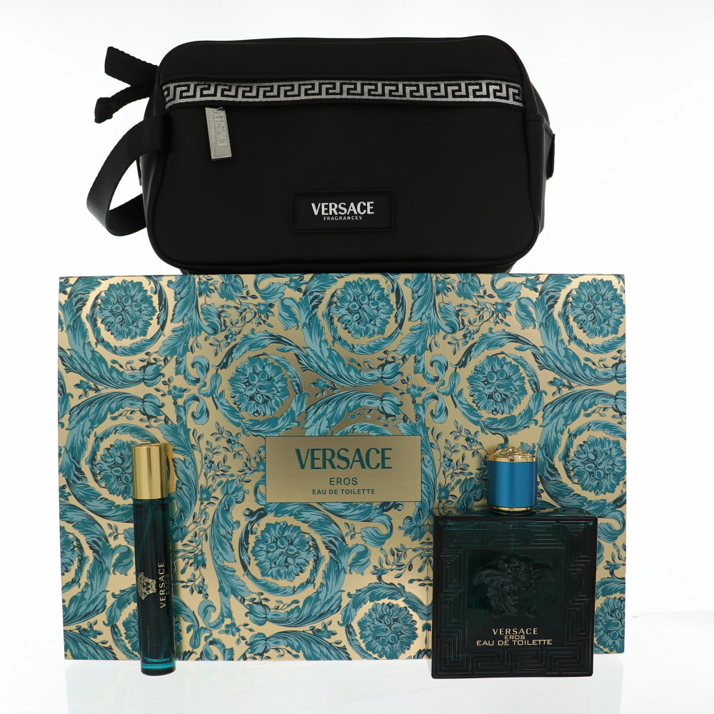 Versace Eros 3 Pc Set  ( M ) Edt Sp 3.4, Sp 0.3, Trousse By Versace for Men - 