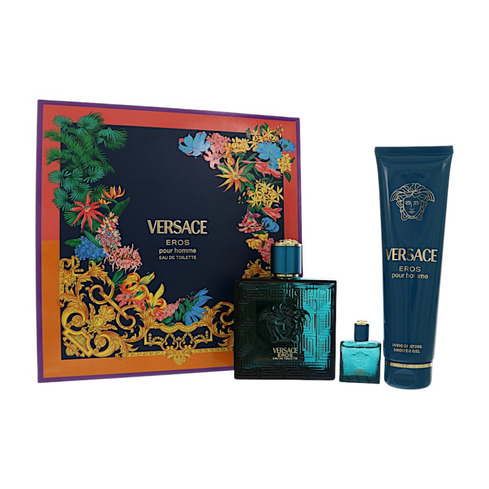 Eros 3.4 / Display Box by Versace 5 Ml Eau De Toilette Spray for Men 3 Pc Set