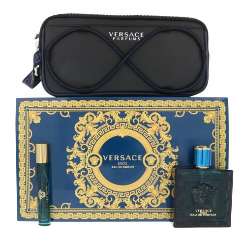 Versace Eros 3Pcset 3.4 Oz Eau De Parfum Spray / 10Ml Spray / Versace Designed Pouch for Men