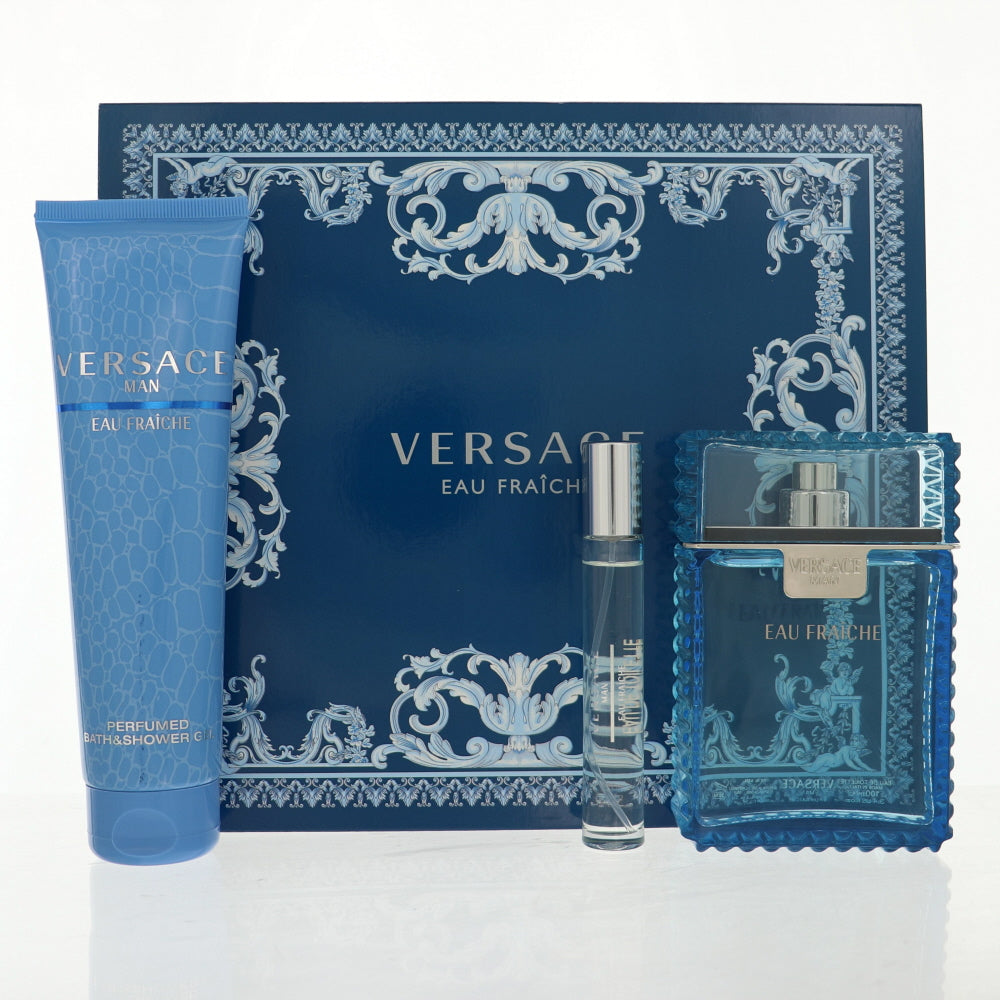 Versace Eau Fraiche By Versace 3 Piece Gift Set - 3.4 Oz Eau De Toilette Spray, 0.3 Oz Eau De Toilette Spray, 5.0 Oz Bath & Shower Gel For Men In Gift Set