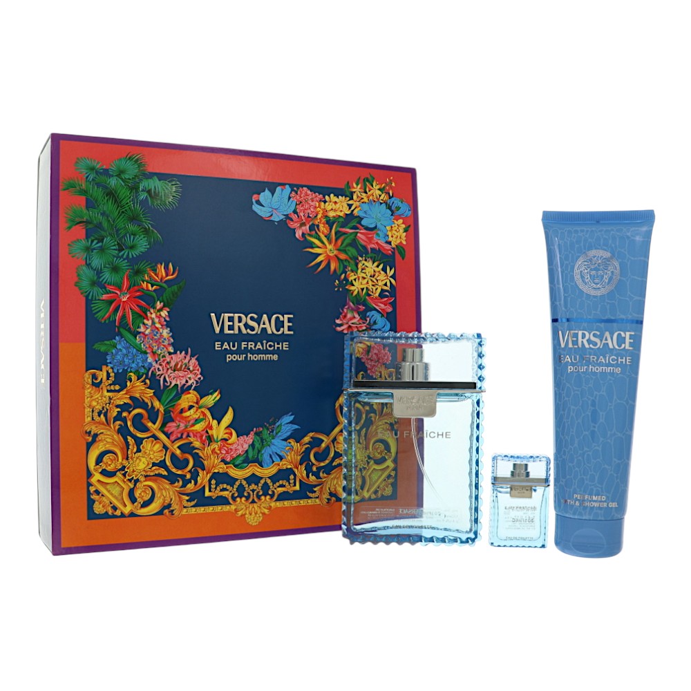 Eau Fraiche 3.4, Sg 5.0 by Versace 0.17 Oz Eau De Toilette Spray for Men 3 Pc Set