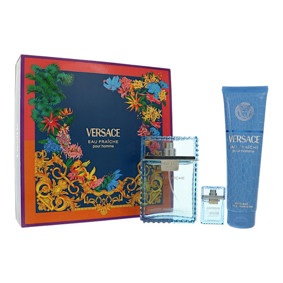 Eau Fraiche 3.4, Sg 5.0 by Versace 0.17 Oz Eau De Toilette Spray for Men 3 Pc Set