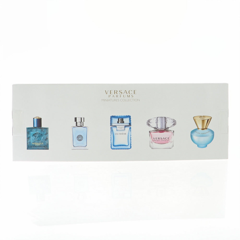 Versace Mini Set By Versace Fragrance 5 Piece Gift Set - 0.17 Oz Dylan Turquoise Eau De Toilette Spray, 0.17 Oz Bright Crystal Eau De Toilette Spray, 0.17 Oz Pour Homme Eau De Toilette Spray, 0.17 Oz Eau Fraiche Eau De Toilette Spray, 0.17 Oz Eros Eau De Toilette Spray For Unisex - Gift Set