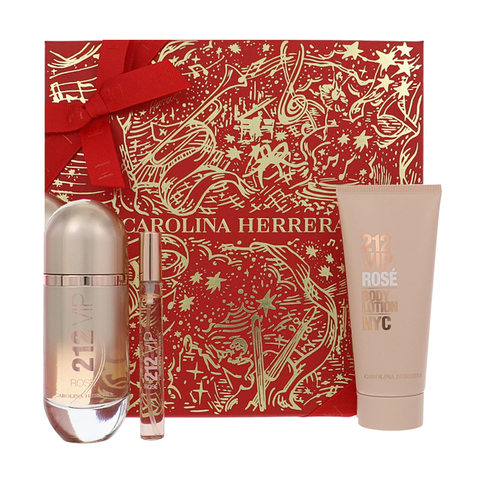 212 Vip Rose by Carolina Herrera 2.7 Oz Eau De Parfum Body Lotion Gift Set for Women