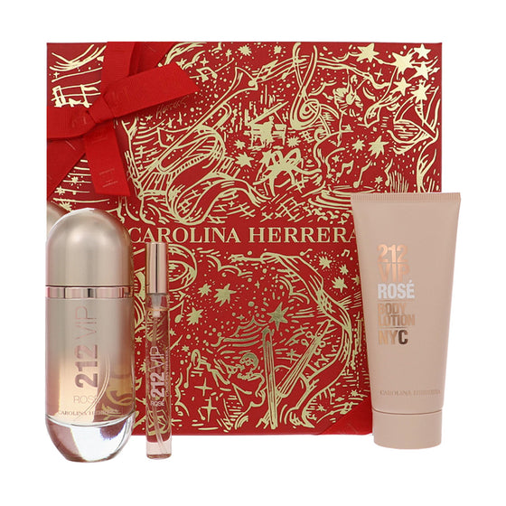212 Vip Rose by Carolina Herrera 2.7 Oz Eau De Parfum Body Lotion Gift Set for Women