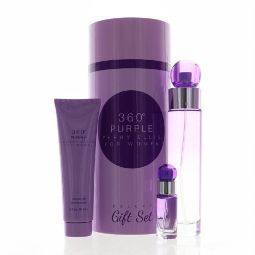 Perry Ellis 360 Purple By Perry Ellis Fragrance 3 Piece Gift Set - 3.4 Oz Eau De Parfum Spray For Unisex