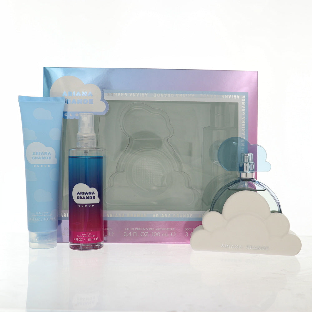 Cloud By Ariana Grande Perfume 3 Piece Gift Set - 3.4 Oz Eau De Parfum Spray, 4.0 Oz Body Mist, 3.4 Oz Body Souffle For Women - Gift Set
