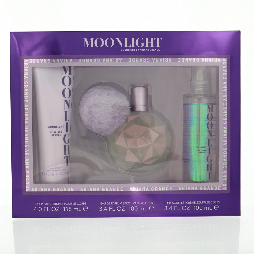 Moon Light By Ariana Grande Perfume 3 Piece Gift Set - 3.4 Oz Eau De Parfum Spray, 4.0 Oz Body Mist, 3.4 Oz Body Souffle For Women - Gift Set