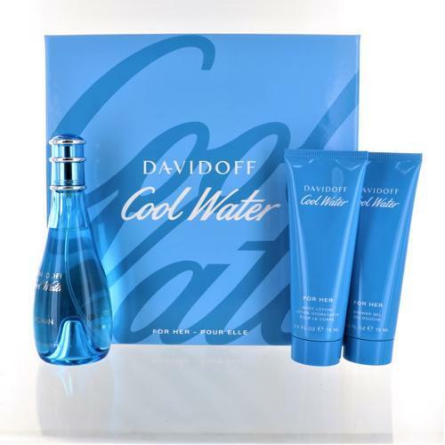 Davidoff Cool Water 3Pcset 3.4 Oz Eau De Toilette Spray / 2.5 Oz Bl / 2.5 Oz Sgel for Women