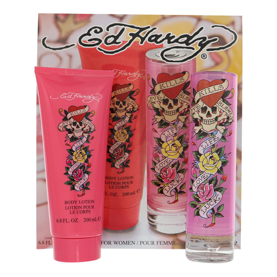Ed Hardy by Christian Audigier 3.4 Oz Eau De Parfum Body Lotion Gift Set for Women