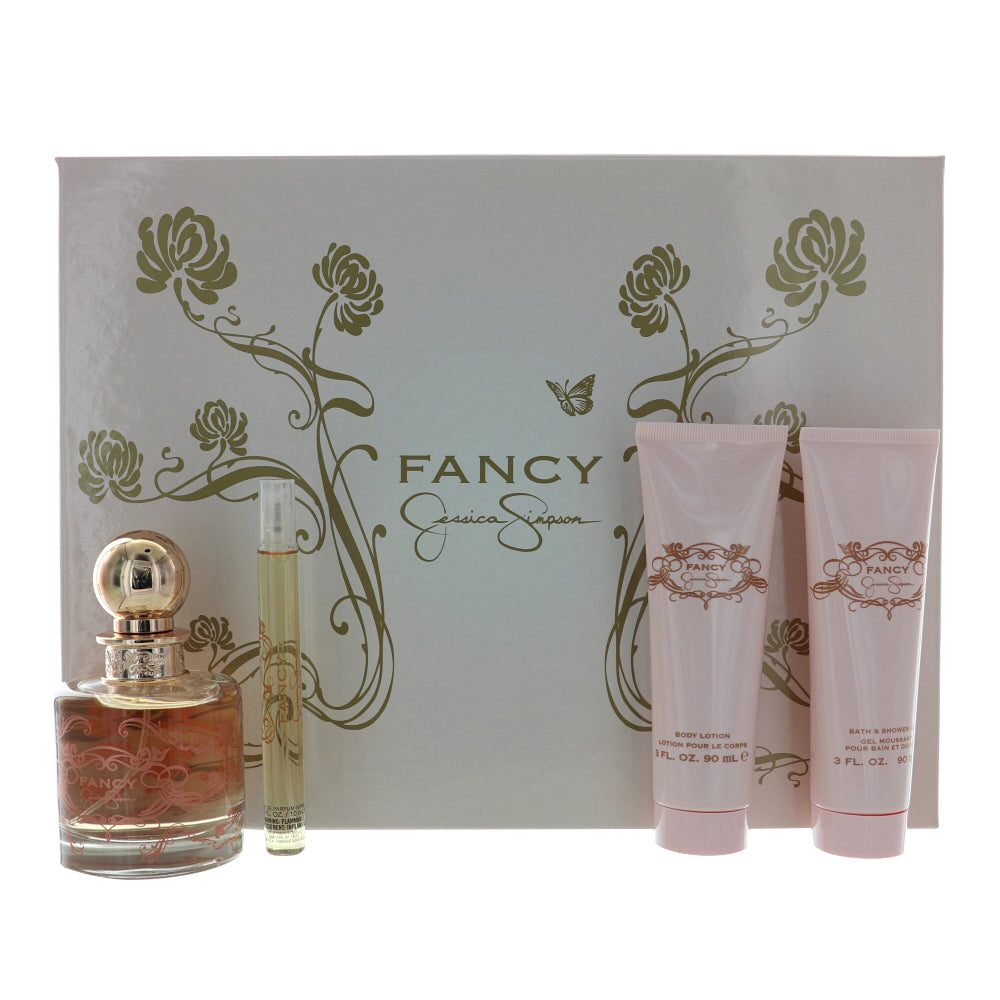 Fancy By Jessica Simpson 4 Piece Gift Set - 3.4 Oz Eau De Parfum Spray For Women In Gift Set