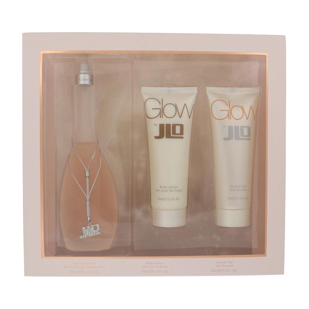Glow By Jennifer Lopez Perfume 3 Piece Gift Set - 3.4 Oz Eau De Toilette Spray, 2.5 Oz Shower Gel, 2.5 Oz Body Lotion For Women - Gift Set
