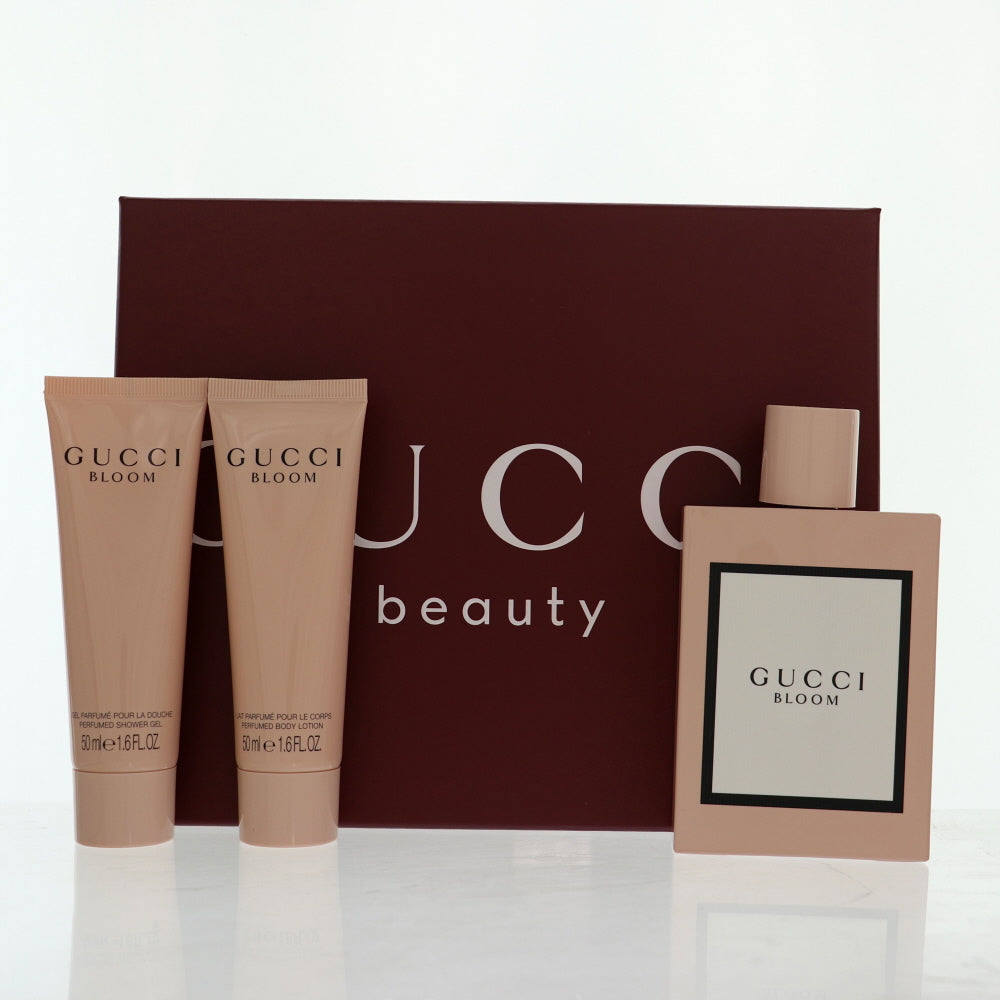 Gucci Bloom By Gucci Perfume 3 Piece Gift Set - 3.3 Oz Eau De Parfum Spray, 1.6 Oz Shower Gel, 1.6 Oz Body Lotion For Women - Gift Set