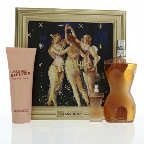 Classique By Jean Paul Gaultier for Women - 3 PIECE GIFT SET - 3.4 OZ EAU DE TOILETTE SPRAY, 0.2 OZ EAU DE TOILETTE SPLASH, 2.5 OZ BODY LOTION