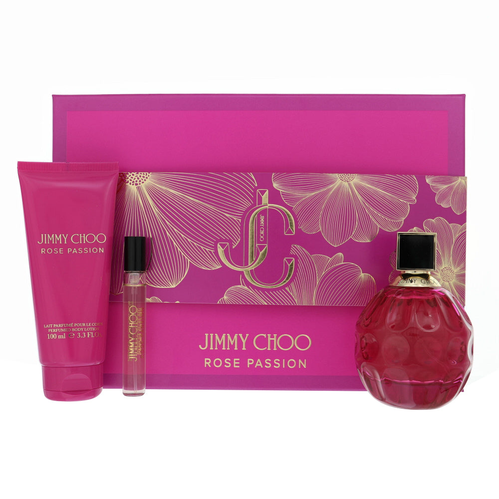 Jimmy Choo Rose Passion By Jimmy Choo 3 Piece Gift Set - 3.3 Oz Eau De Parfum Spray, 0.25 Oz Eau De Parfum Spray, 3.3 Oz Perfumed Body Lotion For Women In Gift Set