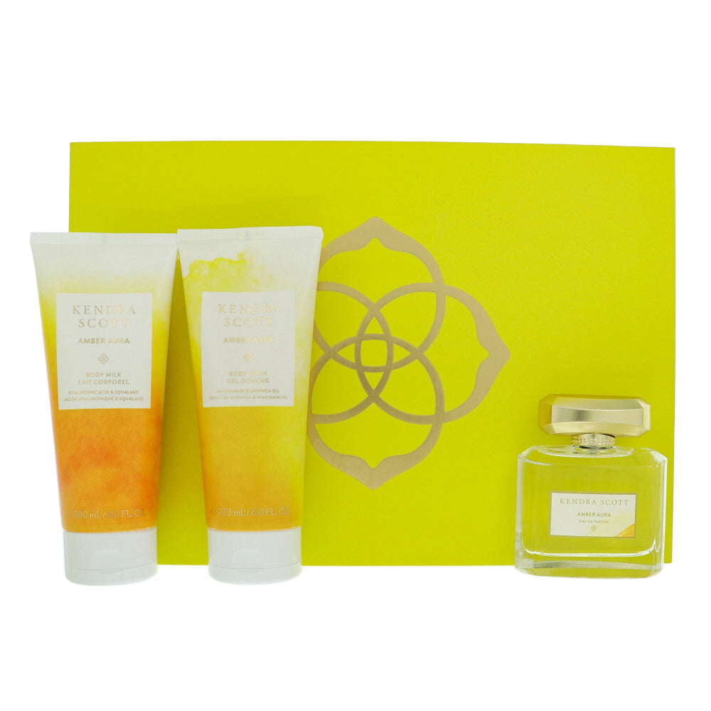 Amber Aura By Kendra Scott Perfume 3 Piece Gift Set - 2.5 Oz Eau De Parfum Spray, 6.8 Oz Body Milk, 6.8 Oz Body Wash For Women - Gift Set
