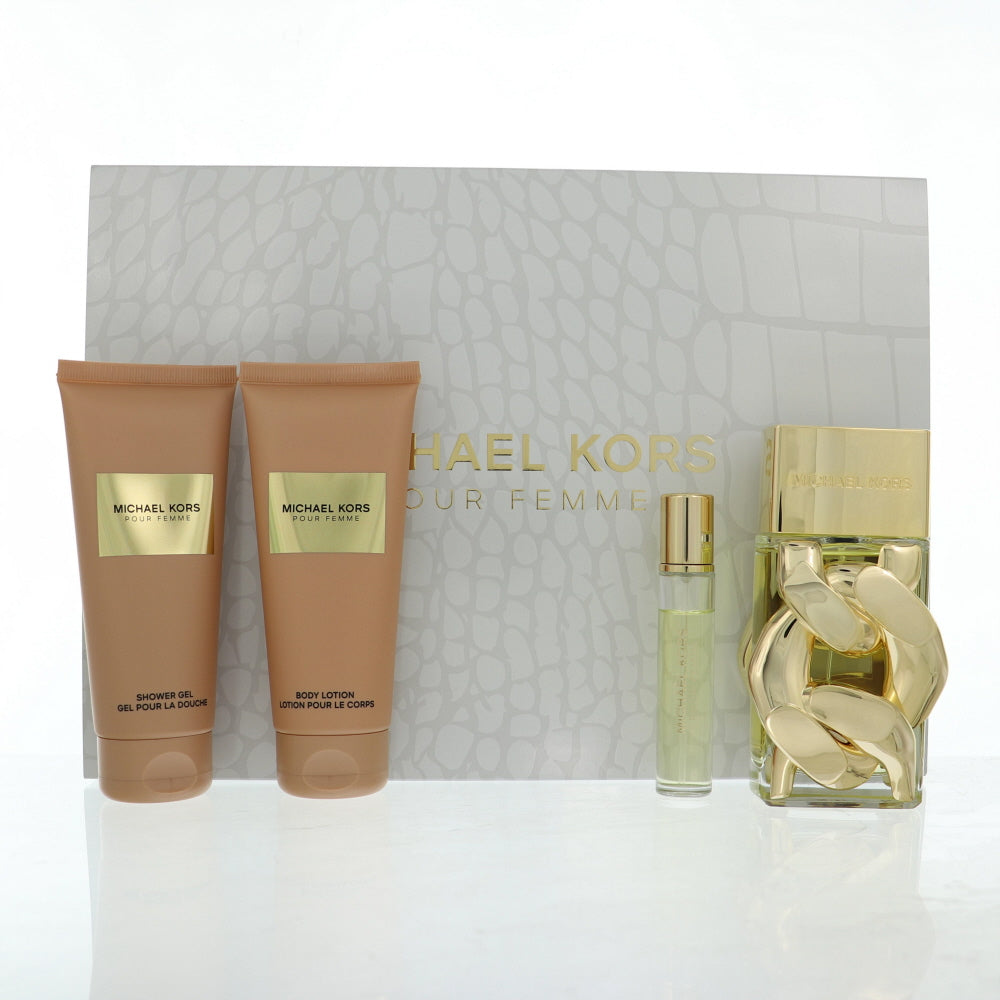 Michael Kors Pour Femme By Michael Kors Perfume 4 Piece Gift Set - 3.4 Oz Eau De Parfum Spray, 0.3 Oz Eau De Parfum Spray, 3.4 Oz Shower Gel, 3.4 Oz Body Lotion For Women - Gift Set