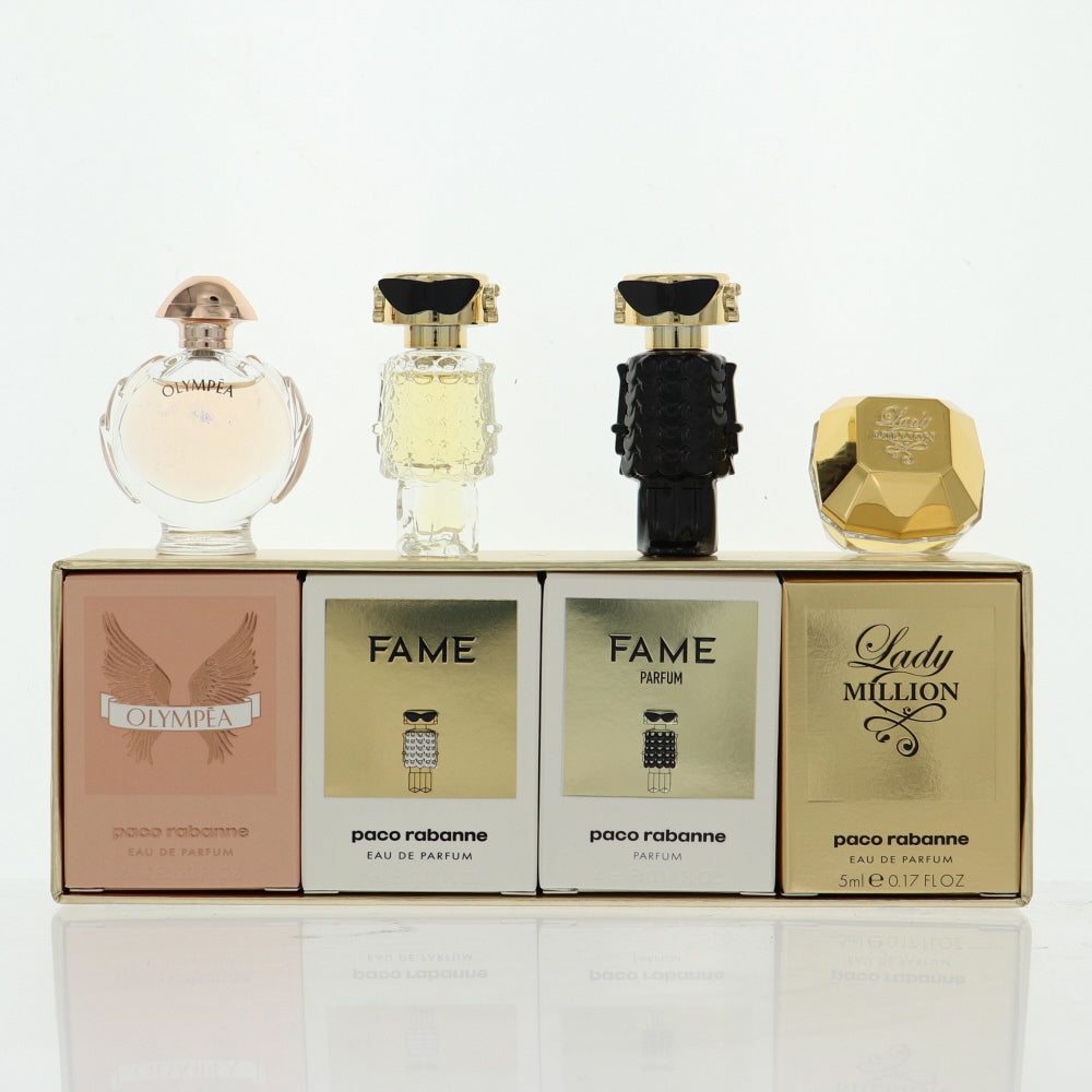 Paco Rabanne Mini Set By Paco Rabanne Perfume 4 Piece Gift Set - 0.20 Oz Olympea Eau De Parfum Spray, 0.17 Oz Lady Million Eau De Parfum Spray, 0.14 Oz Fame Eau De Parfum Spray, 0.14 Oz Fame Parfum Spray For Women - Gift Set