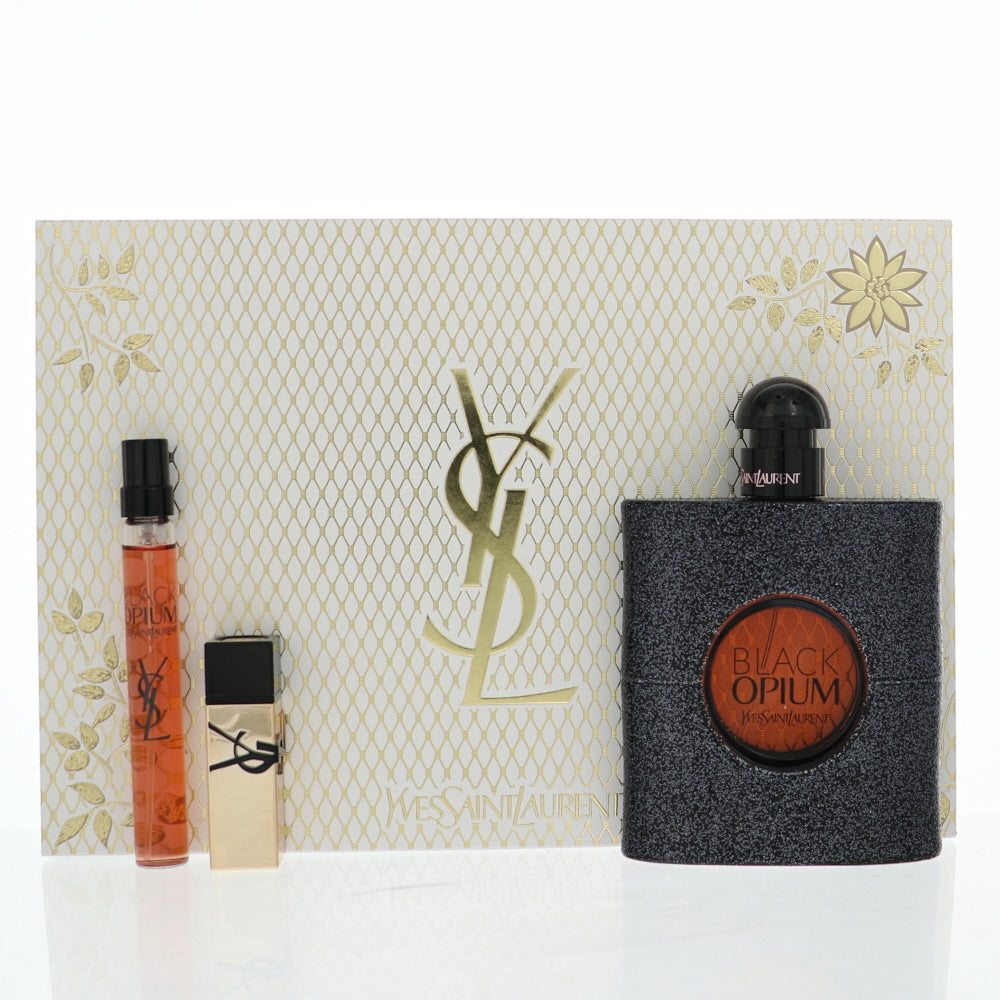 Opium Black By Yves Saint Laurent 3 Piece Gift Set - 3.0 Oz Eau De Parfum Spray, 0.33 Oz Eau De Parfum Spray, 0.04 Oz Lipstick For Women In Gift Set