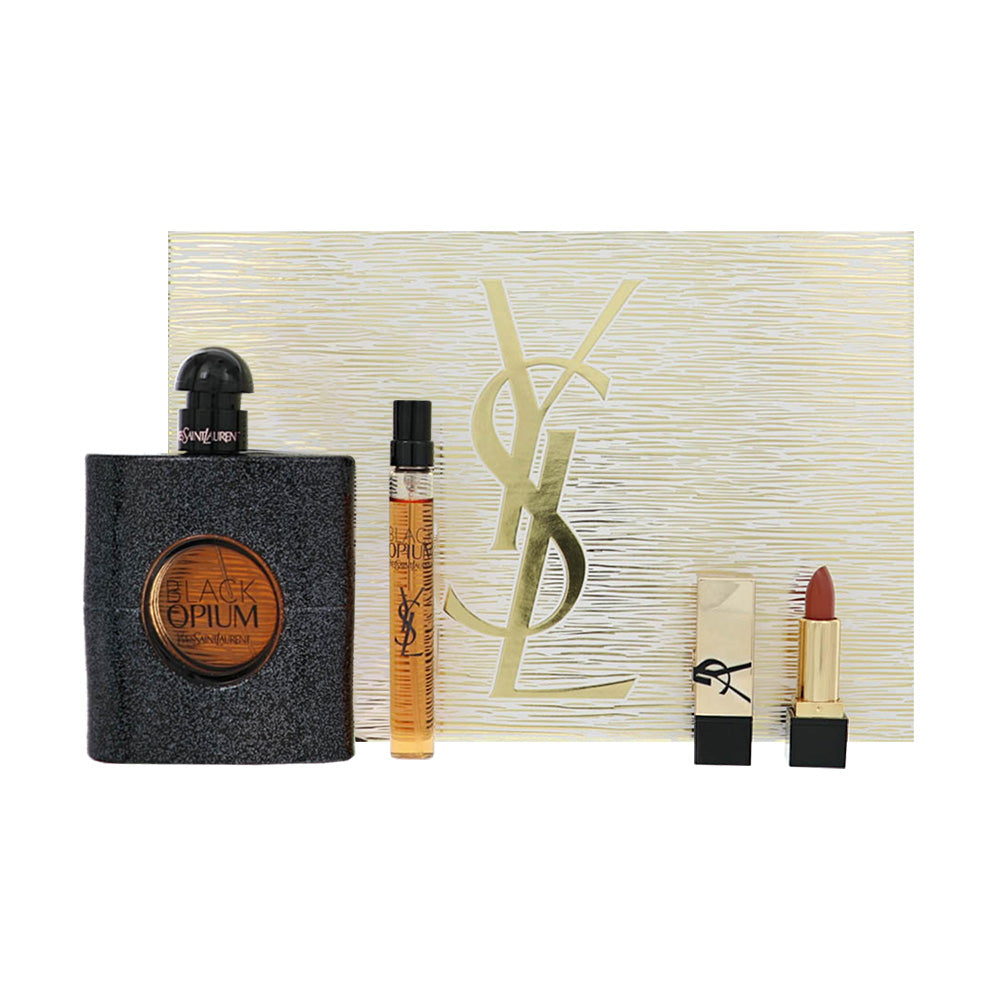 Black Opium by Yves Saint Laurent Gift Set 3 Pc (3 Oz Eau De Parfum Sp & 0.33 Oz Eau De Parfum Sp & Lipstick)