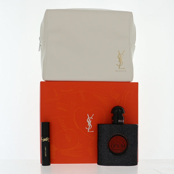 Black Opium By Yves Saint Laurent Perfume 3 Piece Gift Set - 1.6 Oz Eau De Parfum Spray, 0.06 Oz Mascara Volume Extreme,  Pouch For Women - Gift Set
