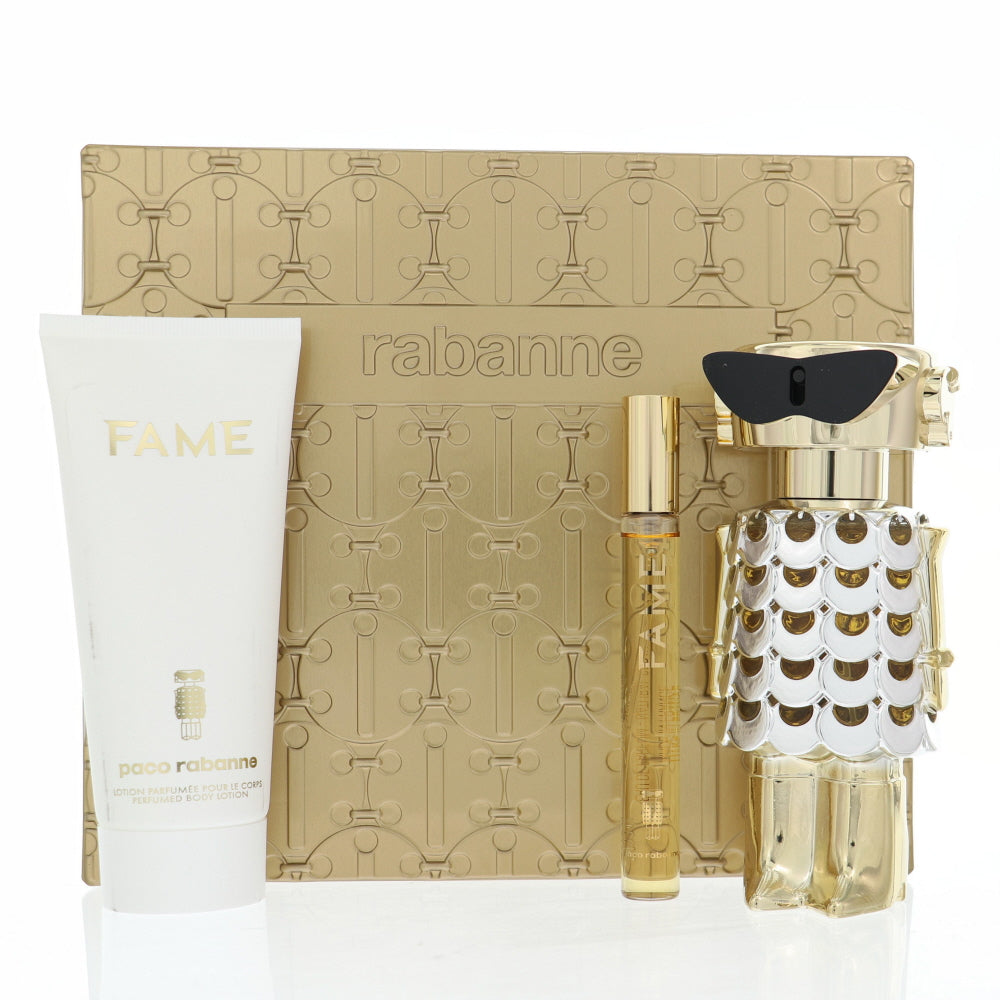 Paco Rabanne Fame By Paco Rabanne Perfume 3 Piece Gift Set - 2.7 Oz Eau De Parfum Spray, 0.34 Oz Eau De Parfum Spray, 3.4 Oz Body Lotion For Women - Gift Set