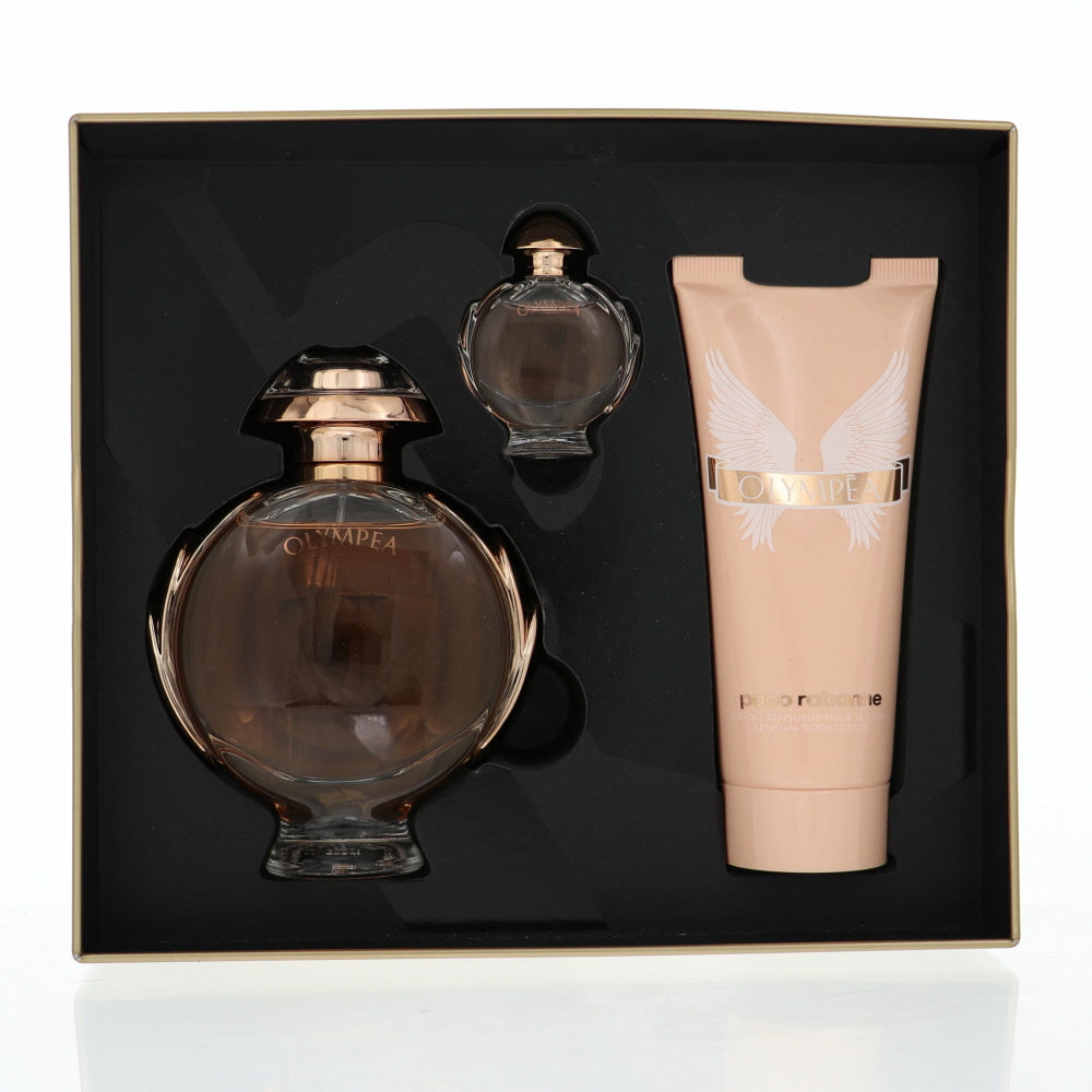 Paco Rabanne Olympea By Paco Rabanne Perfume 3 Piece Gift Set - 2.7 Oz Eau De Parfum Spray, 0.20 Oz Eau De Parfum Splash, 3.4 Oz Body Lotion For Women - Gift Set