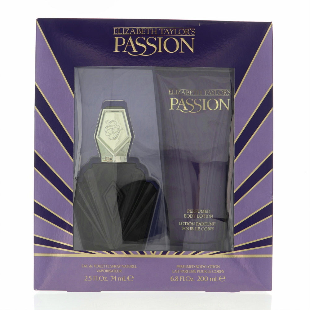 Passion By Elizabeth Taylor Perfume 2 Piece Gift Set - 2.5 Oz Eau De Toilette Spray, 6.8 Oz Perfumed Body Lotion For Women - Gift Set
