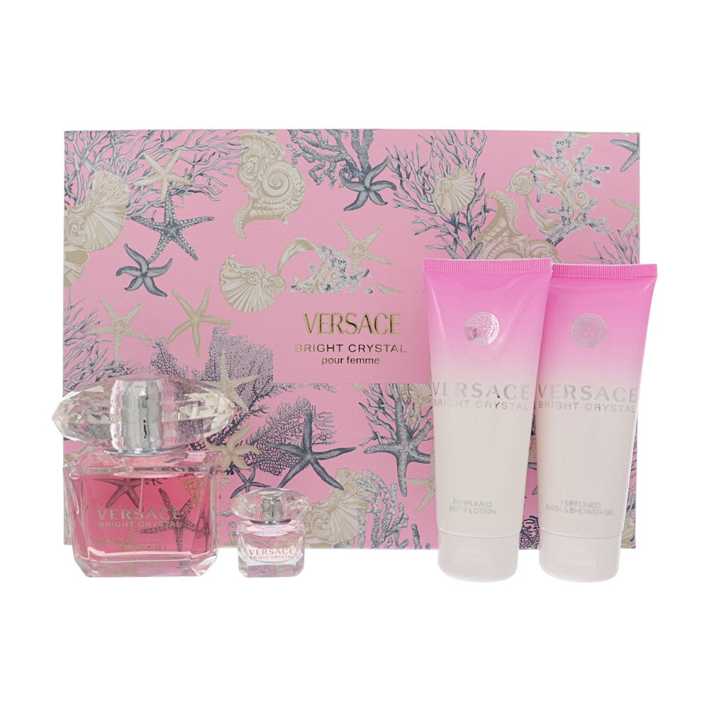 Versace Bright Crystal 4Pcset 3.0 Eau De Toilette Spray / 3.4 Oz Bl / 3.4 Oz Sgel / 5Ml Mini for Women