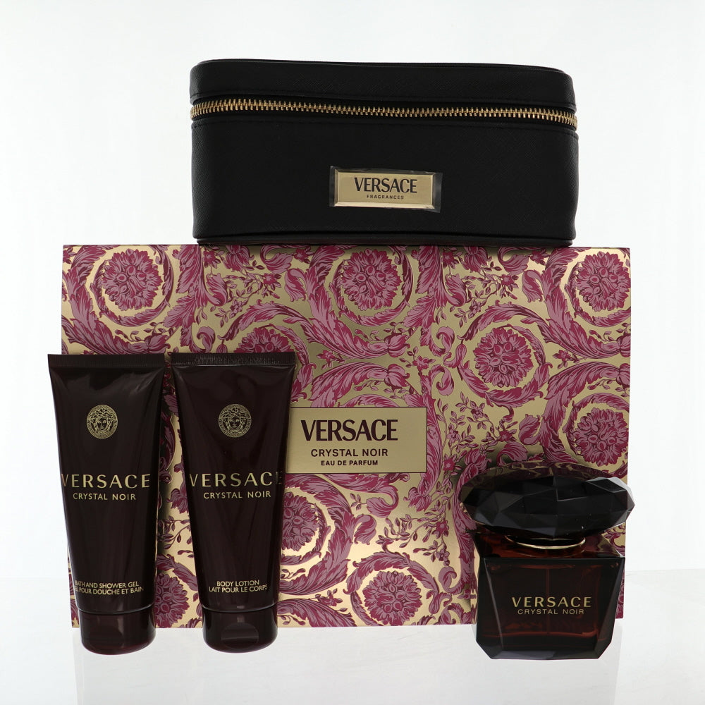 Versace Crystal Noir By Versace Perfume 4 Piece Gift Set - 3.0 Oz Eau De Parfum Spray, 3.4 Oz Bath & Shower Gel, 3.4 Oz Body Loction,  Beauty Case For Women - Gift Set