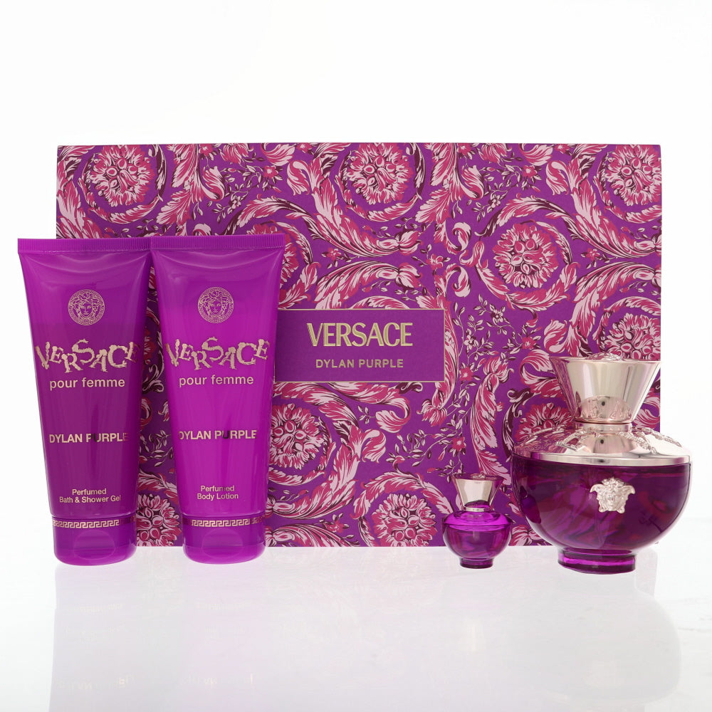 Versace Dylan Purple By Versace Perfume 4 Piece Gift Set - 3.4 Oz Eau De Parfum Spray, 0.17 Oz Eau De Parfum Spray, 3.4 Oz Bath And Shower Gel, 3.4 Oz Body Lotion For Women - Gift Set