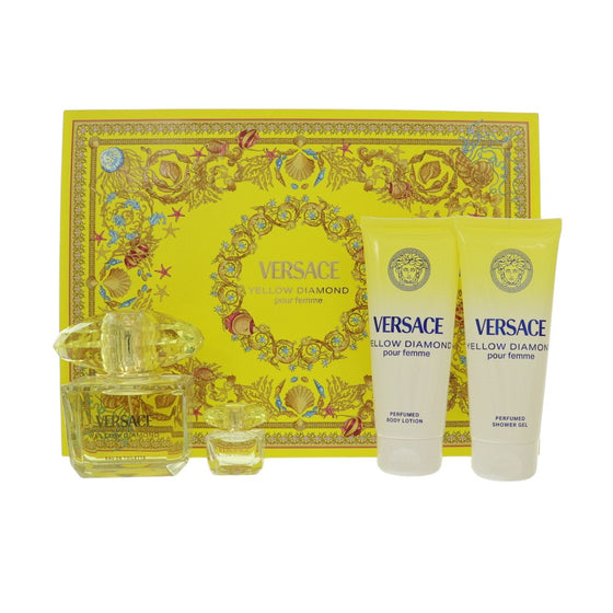 Yellow Diamond 3.0 / Mini Display Box by Versace 5 Ml Eau De Toilette Spray for Women 4 Pc Set