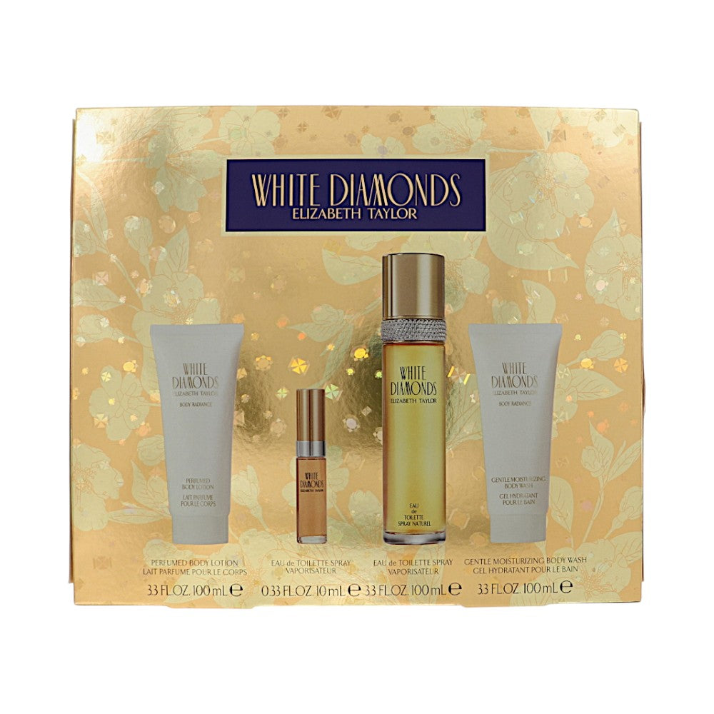 White Diamond , 0.33, B/l 3.3, S/g 3.3 by Elizabeth Taylor 3.3 Oz Eau De Toilette Spray for Women 4 Pc Set
