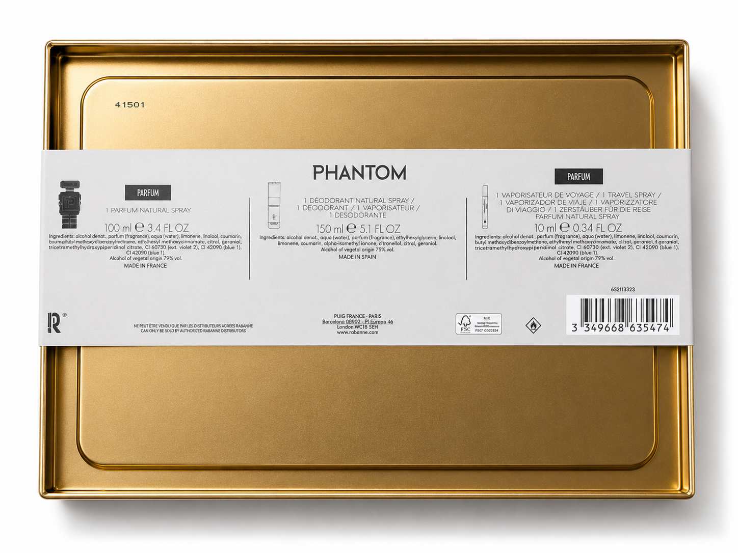 Paco Rabanne Phantom 3 pcs Gift Set (3.4, Deo Stick 5.1, By Paco Rabanne 0.34 Oz Parfum Spray)  for Men