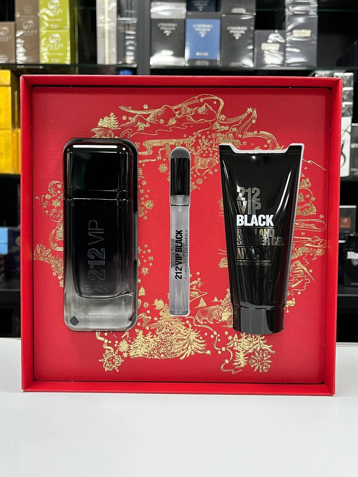 212 Vip Black by Carolina Herrera For 3 Pcs Gift Set for Men