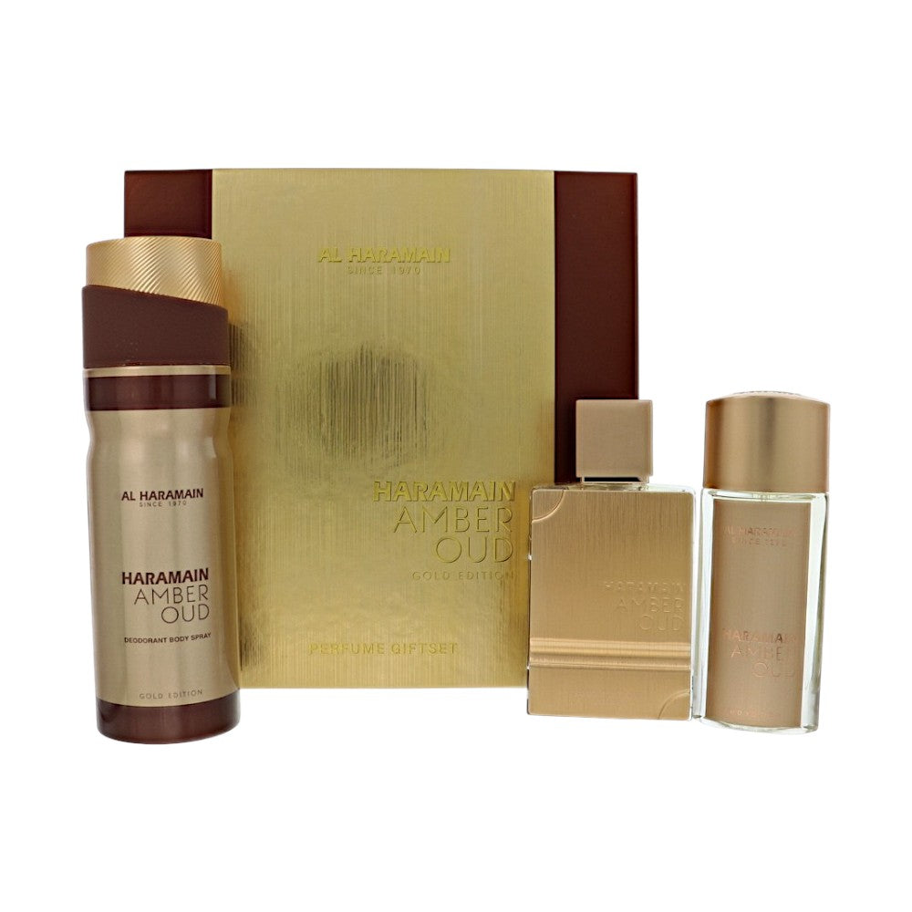 Amber Oud Gold by Al Haramain 2.53 Oz Eau De Parfum Gift Set for Men