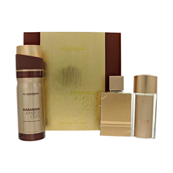 Amber Oud Gold by Al Haramain 2.53 Oz Eau De Parfum Gift Set for Men