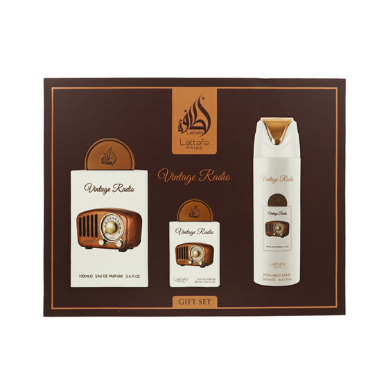 Vintage Radio by Lattafa 3.4 Oz Eau De Parfum Spray Gift Set for Men